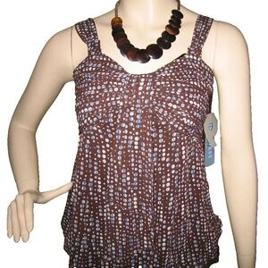 NINE WEST Poltka Dot Strap Bow Pleated Chest Top Blouse 4P